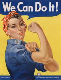 dessin d'une femme qui montre son biceps, elle dit "we can do it"